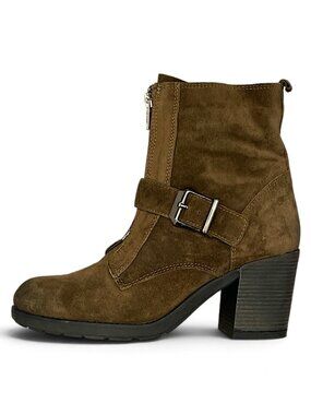 ALDO Suede Brown-Olive Green Combat/Moto Zip Ankle Booties